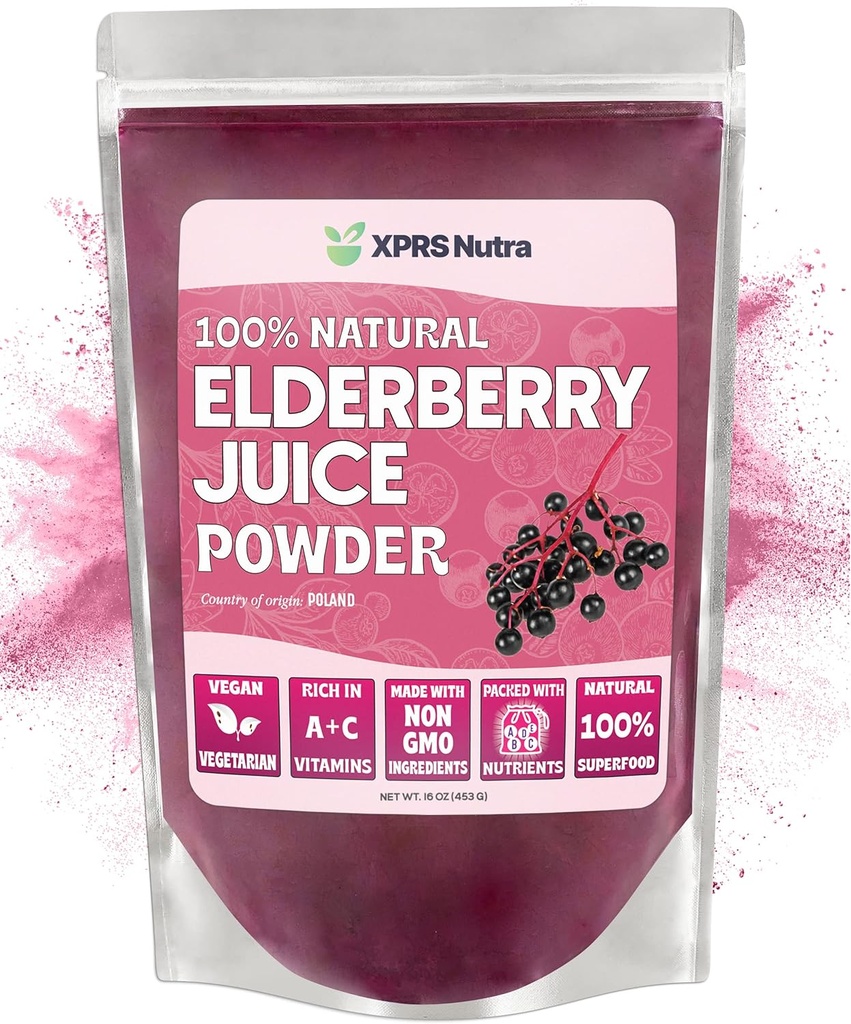 XPRS Nutra Elderberry Juice Powder - Elderberry Powder Organic Fruit Juice Mix - Pulvered Elderberries Supplement Rich in Vitamin A und C (16 oz)