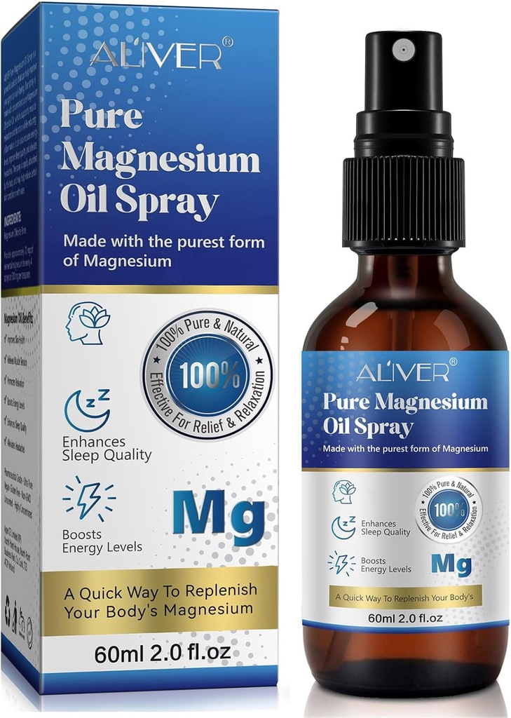 Magnesiumöl für Füße (2 fl oz), Reines Magnesiumöl Spray, topische Magnesium-Sprayglasflasche, Nourish The Skin, Unclog Pores, einfach zu bedienen