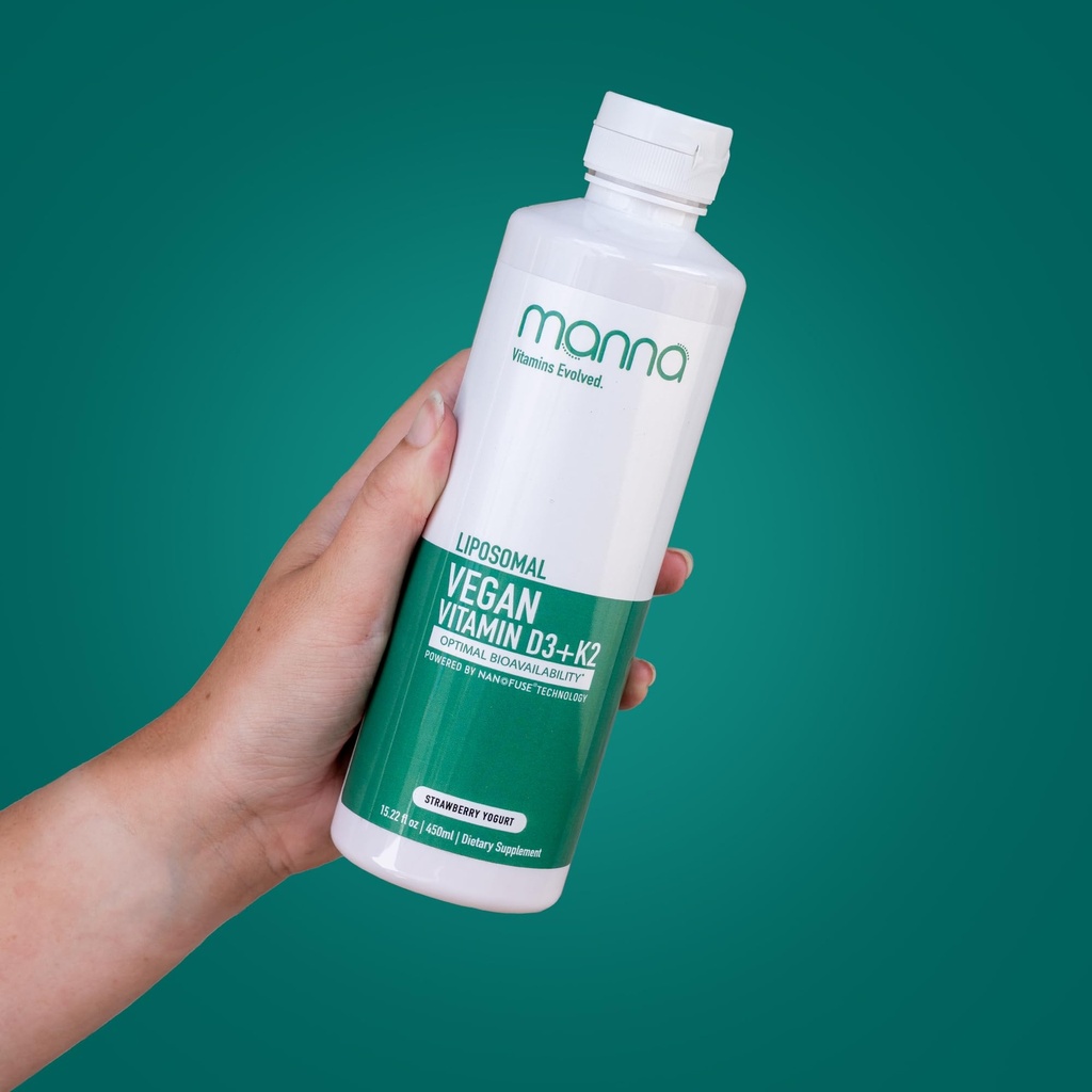 Manna Vitamine Evolved Liposomal Vegan K2 D3 Vitamin Supplement - Immununterstützungsergänzung - Vitamin K2 - Herzgesundheitsergänzungsmittel - Vegan D3 - Vitamin D3 K2 - Flüssiges Vitamin D3 mit K2