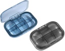 2 Pack 6 Compartment Pill Box, Moisture Proof Pill Case, Travel Pill Organizer for Pocket Purse, Daily Portable Medicine Vitamin Box, Fish Oil Box, Supplement Box (Blue & Black)