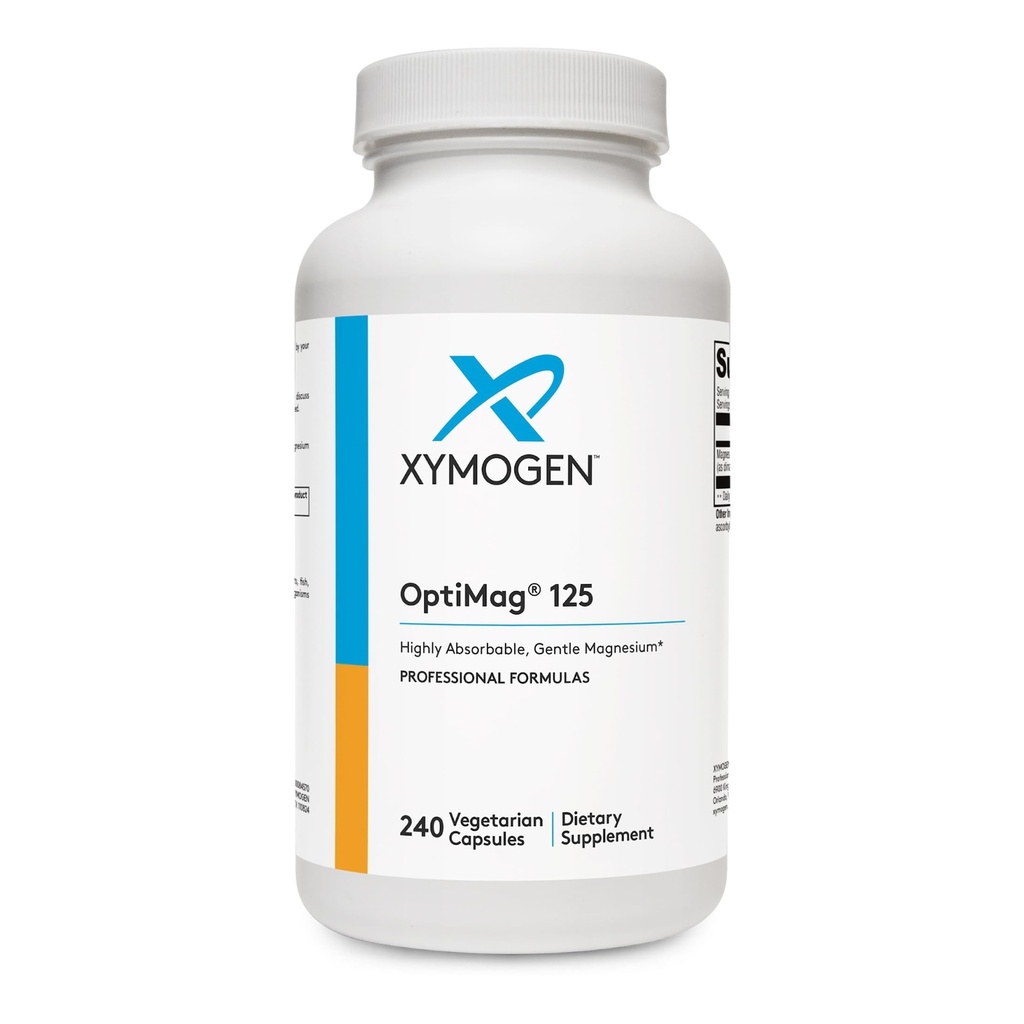 XYMOGEN OptiMag 125 - Magnesium-Ergänzung mit Di-Magnesium Malat & Glycinat Lysinate Nerve, Muskel, Knochen Gesundheit + Herzgesundheit (240 Kapseln)