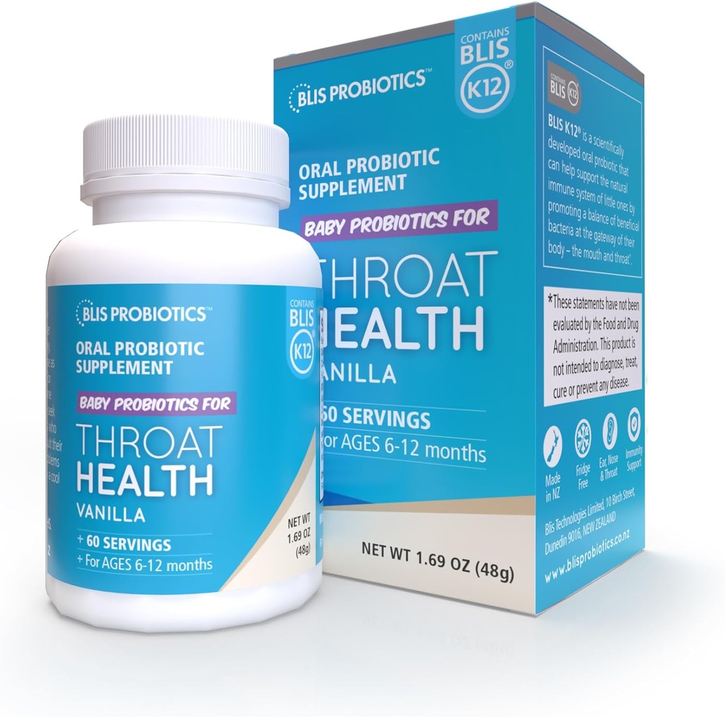 BLIS Baby ThroatHealth Probiotic Powder - K12 Probiotic, Ohr, Nase, Schlag Immununterstützung - 60 Dosen