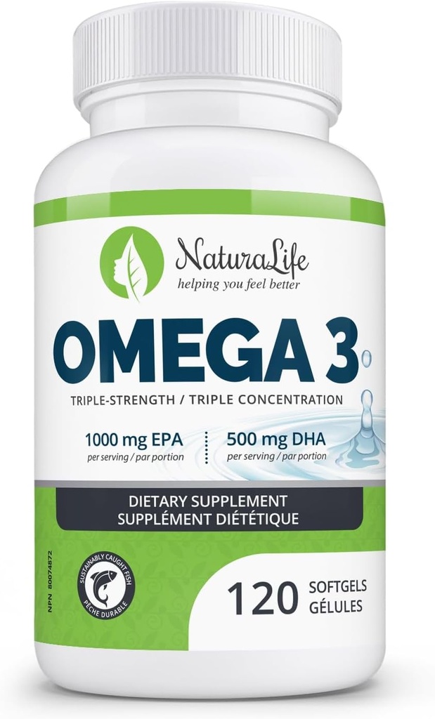 Triple Strength Omega 3 Fischöl Kapseln | High EPA & DHA | 1000mg | 100% natürliche essentielle Fettsäuren