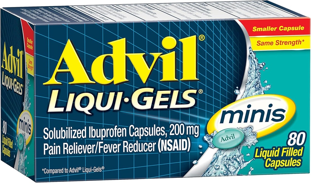 Advil Liqui-Gels Minis Schmerzlinderung und Fever Reducer, Schmerzmedizin für Erwachsene mit Ibuprofen 200mg für Schmerzlinderung - 80 flüssige gefüllte Kapseln