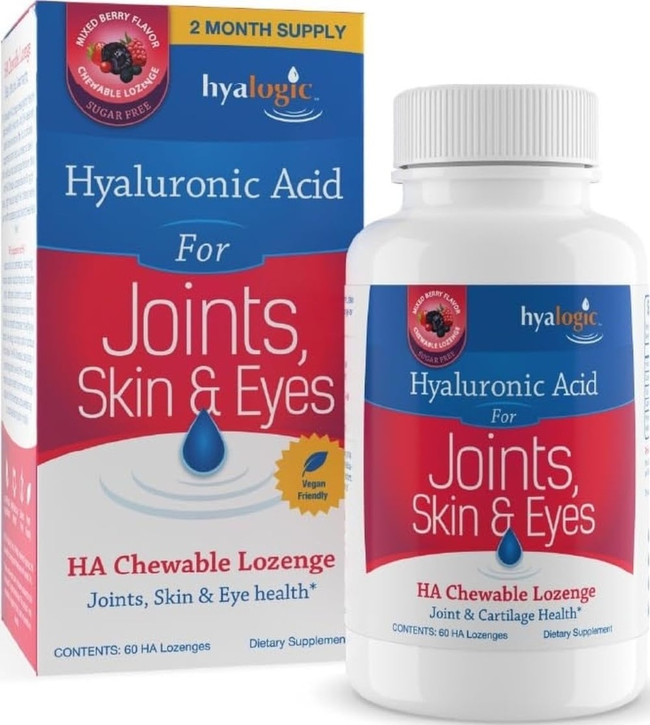 Hyalogic Hyaluronsäure Chewable Lozenge - Kautabletten für Hautpflege & Augen – Vegan, Sugar-Free und Berry Favored Hyaluronsäure Supplements (60 Count)