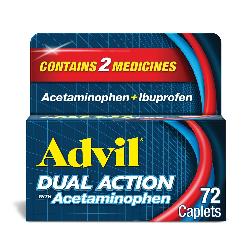 Advil Dual Action Coated Caplets mit Acetaminophen, 250 Mg Ibuprofen und 500 Mg Acetaminophen Per Dose (2 Dose Equivalent) für 8 Hour Pain Relief - 72 Count
