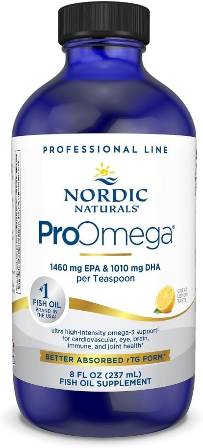 Nordic Naturals ProOmega Liquid, Lemon Flavor - 8 oz - 2840 mg Omega-3 - High Potency Fish Oil mit EPA & DHA - Fördert Gehirn, Auge, Herz & Immune Gesundheit - Non-GMO - 48 Servierungen
