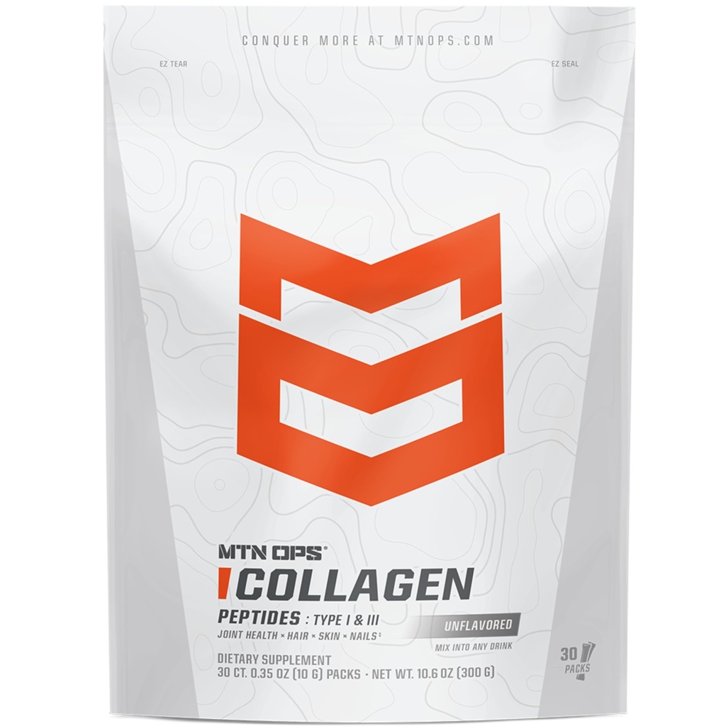 MTN OPS Collagen Protein Powder On-The-Go Packs, 30 Packungen pro Tasche von Unflavored, Highly Digestible Protein mit 9g Protein pro Portion