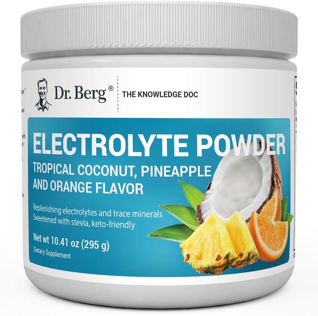 Dr. Berg Zero Sugar Hydration Keto Elektrolyt Pulver - Verbessert w/ 1000 mg Kalium & Real Pink Himalayan Salz (NOT Tisch Salz) - Tropical Coconut, Ananas & Orange Getränke Supplement 50 Servierungen