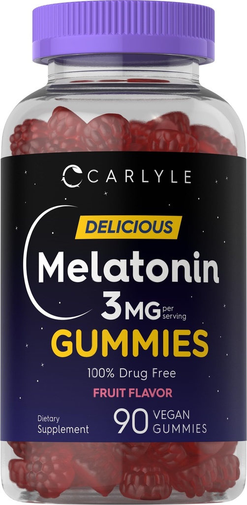 Carlyle Melatonin Gummies 3mg | 90 Count | Fruchtgeschmack Gummy Supplement | 100% Drug Free Support | Vegan, Non-GMO, glutenfrei