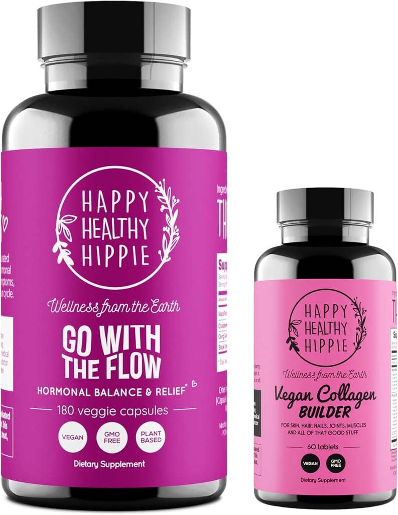 Happy Healthy Hippie Vegan Collagen Builder & Gehen Sie mit dem Flow Hormon Balance für Frauen 180 Ct