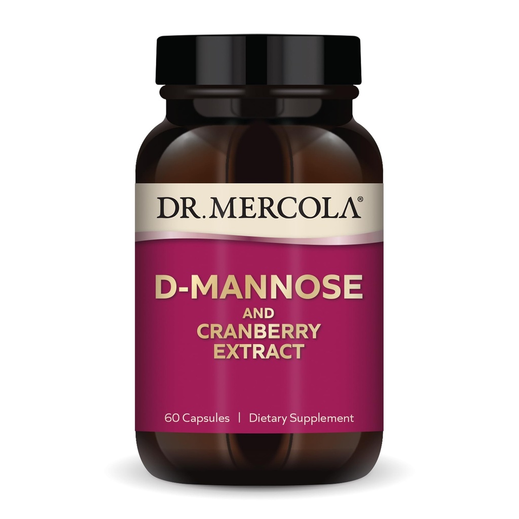 Dr. Mercola D-Mannose and Cranberry Extract, 1,000 mg D-Mannose & 400 mg Cranberry per Serving, Urinary Tract Health Supplement, Non-GMO, Gluten-Free, Soy-Free, 60 Capsules