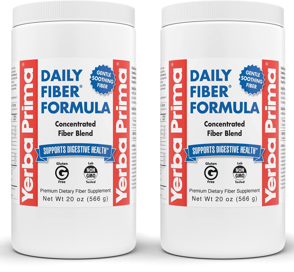 Yerba Prima Daily Fiber Formula - 20 oz Powder (Pack von 2) - Unflavored, Konzentrat Mischung aus löslich/unlöslich, Psyllium Seed Husks, Acacia Gum, Apple Fiber Supplement - Regularity Colon Cleanser