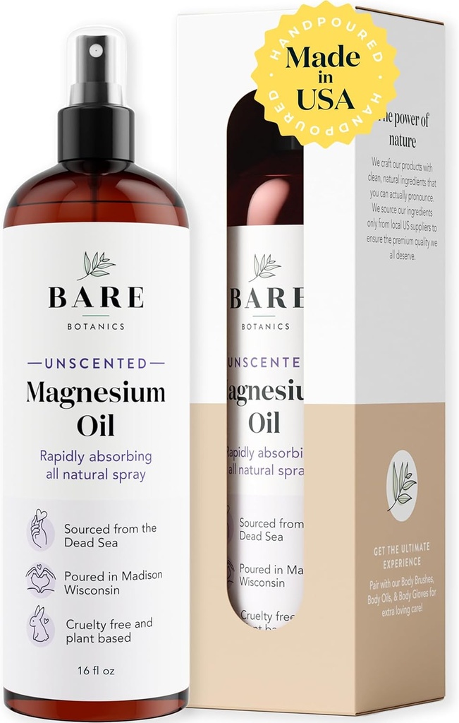 Bare Botanics Unscented 16oz Pure Magnésium Oil Spray de la mer Morte.
