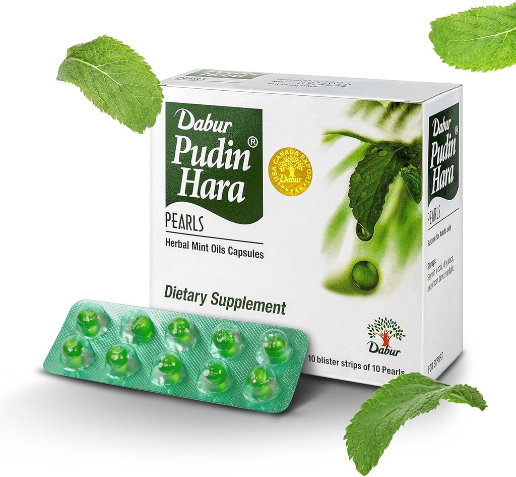 Dabur Pudin Hara Pearls - Tägliche Verdauungshilfe für Männer und Frauen, hilft Abate Symptome von Bloating, Säure, Flatulence und Verdauung für Verdauungs- und Gutgesundheit, 10 Count (Pack von 1)