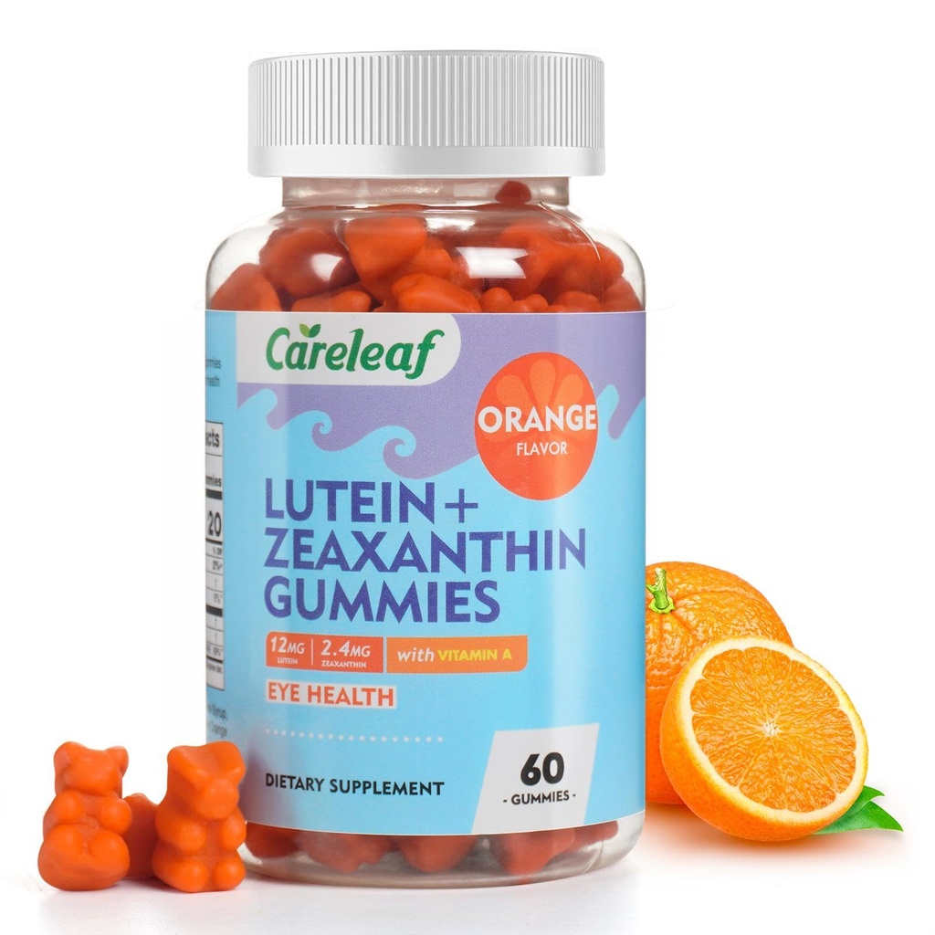Lutéine végétalienne et supplément de Zeaxanthin, Lutéine pour Yeux avec Zeaxanthin et vitamine A, Gommies de lutéine pour le soulagement des yeux secs et une vision claire, Vitamines pour les yeux pour les aînés et les enfants, 60 comtes, Arôme orange