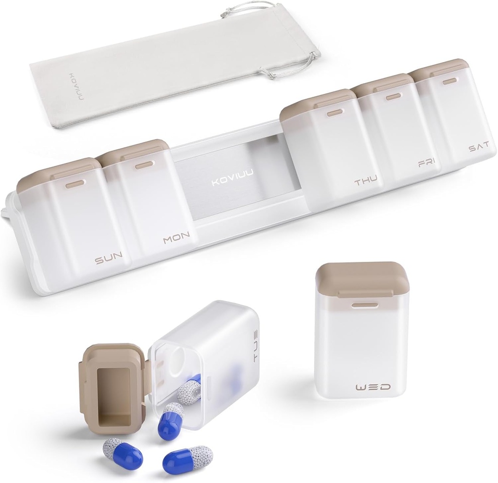 Weekly Pill Organizer 1 Time a Day, Magnetic Pill Box 7 Day, Removable Travel Pill Case, Once Daily Pill Holder Container, Large Medication Dispenser for Medicine, Vitamin, Supplement, Camel