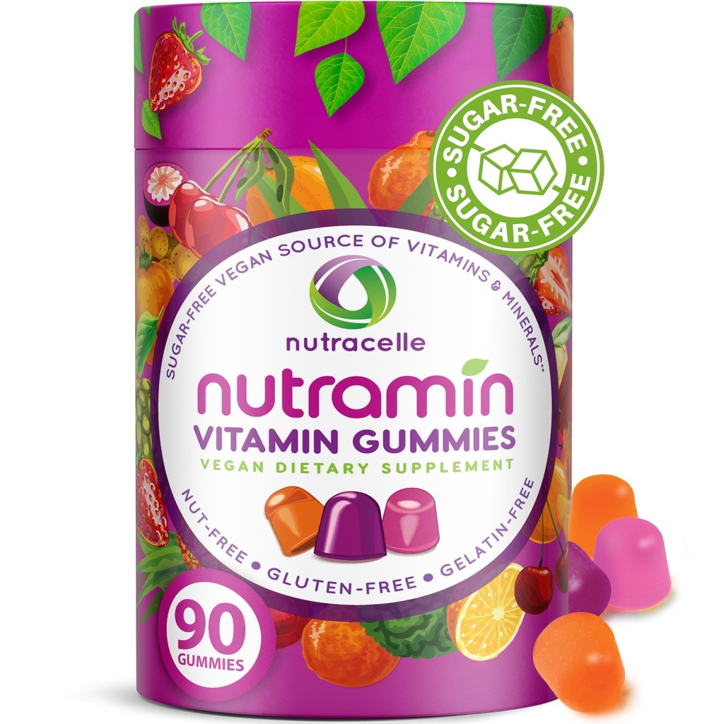 NUTRAMIN Daily Vegan Keto Multivitamin Gummie Non-GMO Natürliches Vitamin C, D + Zink für Immunität, Pflanzenbasiert, Zuckerfrei, Nüssefrei, Glutenfrei, Biotin, Vitamin A, B, B6, B12 & More 90 Count, 45 Tage