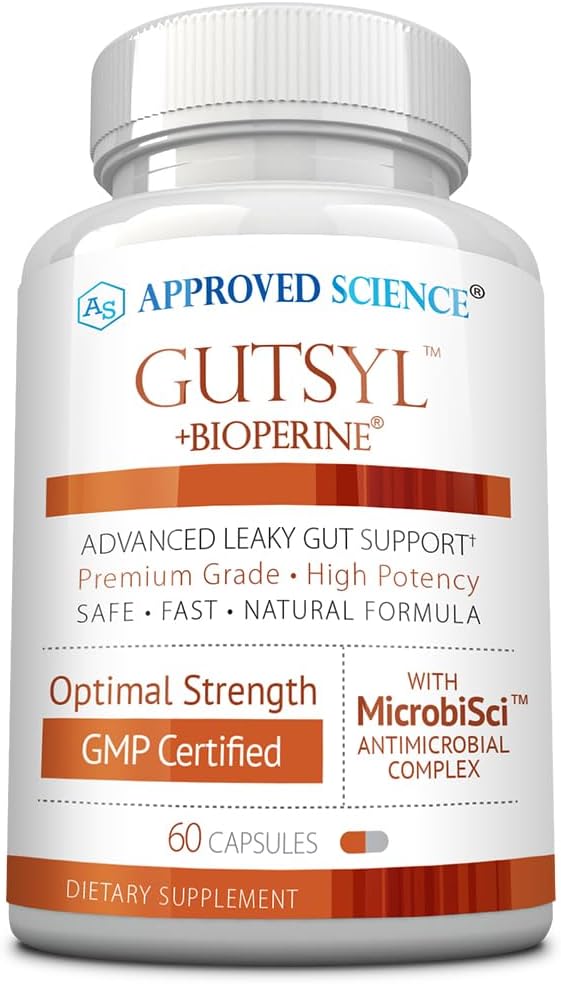 Genehmigte Science® Gutsyl - Leaky Gut Supplement - Schützen Sie GI Tract mit Aloe Vera, Marshmallow Root, Licorice und Slippery Elm - Enthält Prebiotic und BioPerine - 60 Kapseln