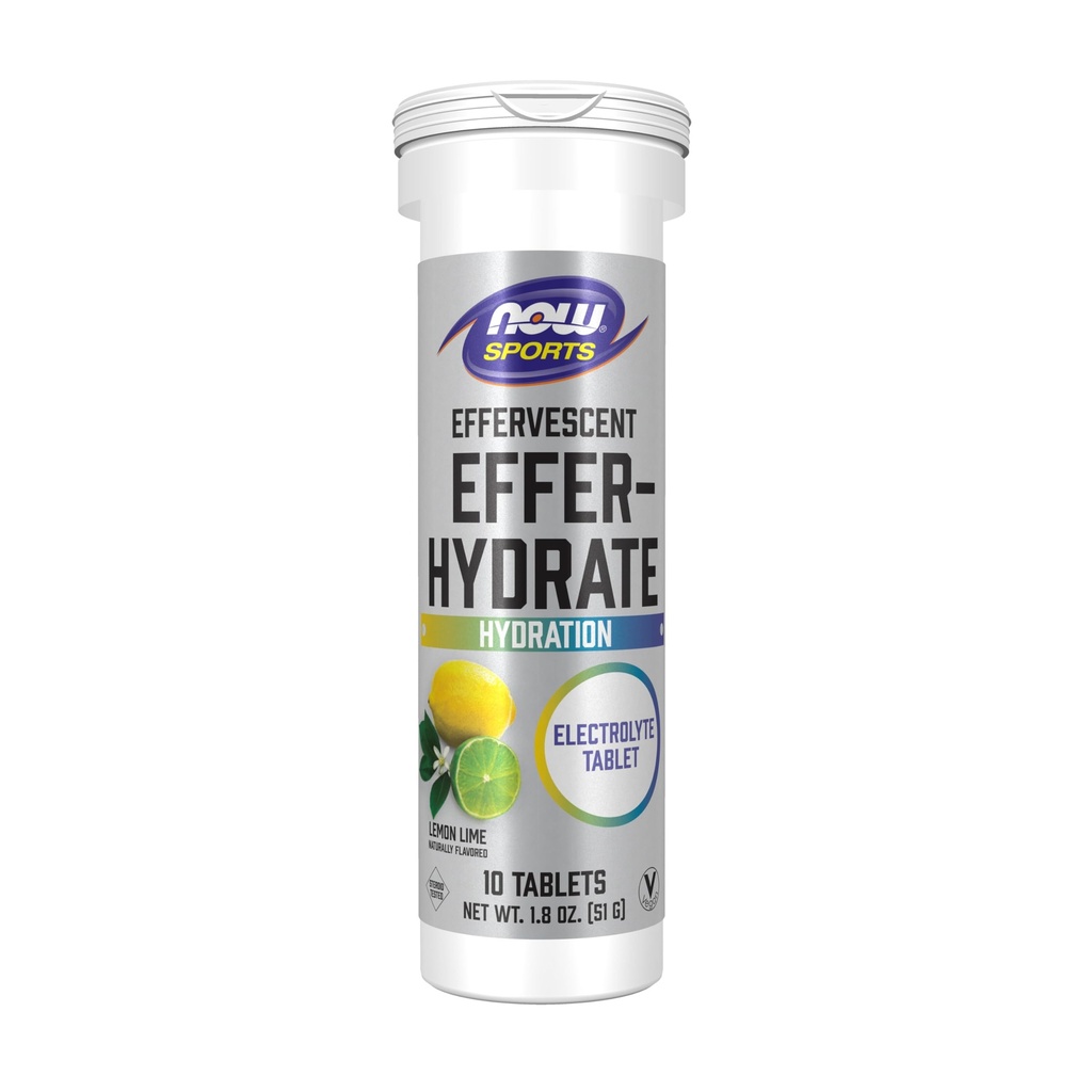 NOW Foods Sports Nutrition, Effervescent Effer-Hydrate, Elektrolyt Supplement, Recovery*, Lemon Lime, 10 Tablets