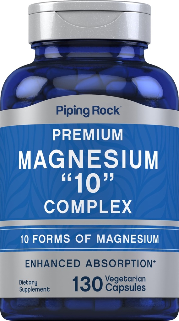 Piping Rock Magnesium 10 in One Complex | 130 Capsules | Supplement for Men and Women | Vegetarian, Non-GMO, Gluten Free