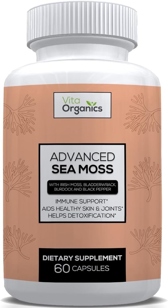 Advanced Sea Moss, Meer Moos fortschrittliche Formel, Premium-Meer Moos Ergänzung, Meer Moos Pillen, Nahtlose Ergänzung, Irish Sea Moss Capsules & Organic Bladderwrack & Burdock, & Black Pepper Extract, Seamoss