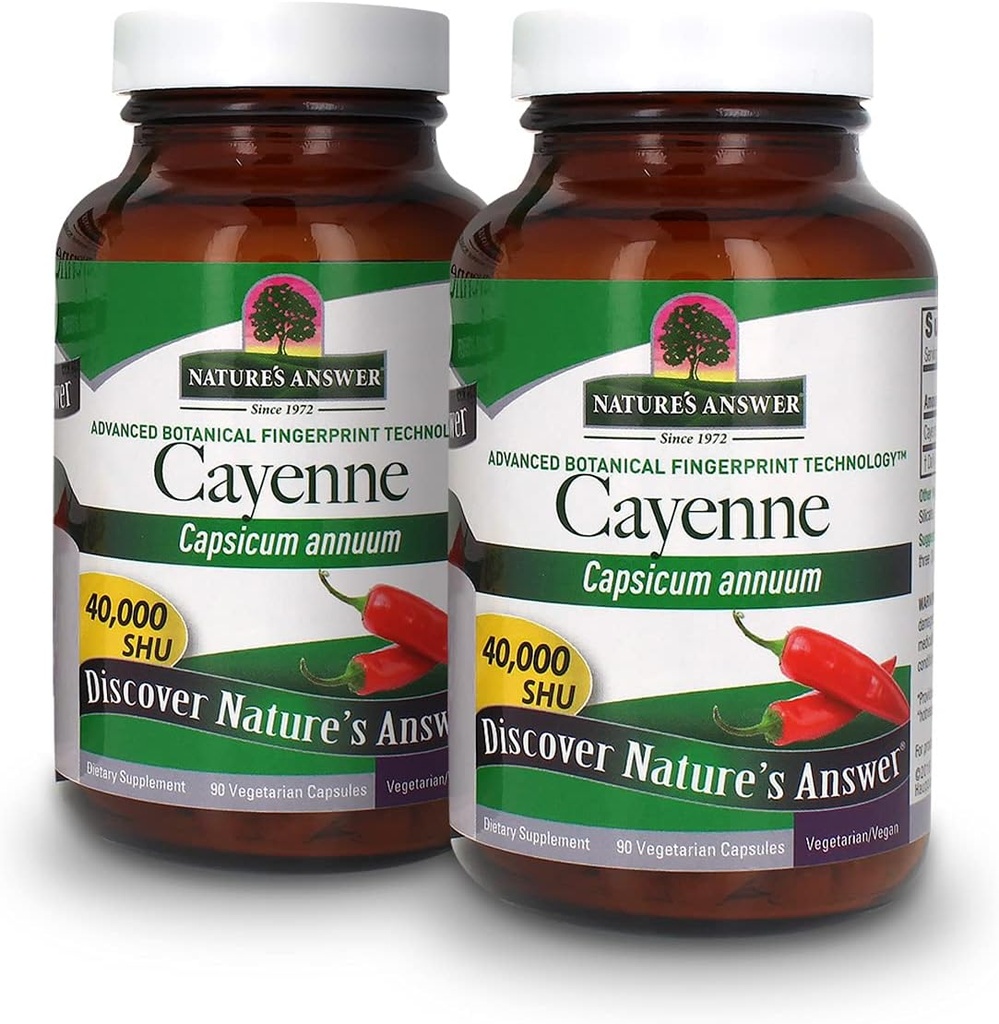 Natur Antwort Cayenne Pfeffer Pulver Kapsel Supplement, 90-Count | Natürliche Stoffwechsel Booster | Fördert Herz-Kreislauf Gesundheit | Hilft mit Verdauung & Zirkulation (Pack von 2)