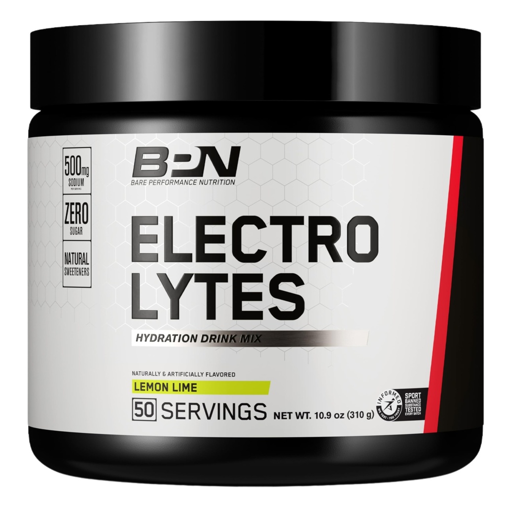 BARE PERFORMANCE NUTRITION BPN Elektrolyte Hydration Drink Mix | Zuckerfreies Elektrolytpulver | 500mg Natrium pro Servieren | Natürlich gesüßt | Zitronen Lime, 50 Servierungen
