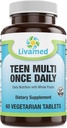 Natural Food Rich Teen Multivitamin Supplement – Mineralien und Kräuter für Teenager-Jungen & Mädchen Gesundheit, Immun- & Energie-Boost- Supplement für aktive Kinder Optimale Gesundheit und Wohlbefinden – Vegetarisch 60 Tabs