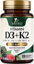 Vitamin D3 K2 Beilage | 5000 IU D3 + K2 100 mcg | MK-7 K2 mit Vitamin D | Unterstützt Immun-, Herz-, Zähne- und Knochengesundheit - Nature's Easy to Chew, VIT D3 K2, Non-GMO, Tasty Berry Flavor - 120 Tabletten