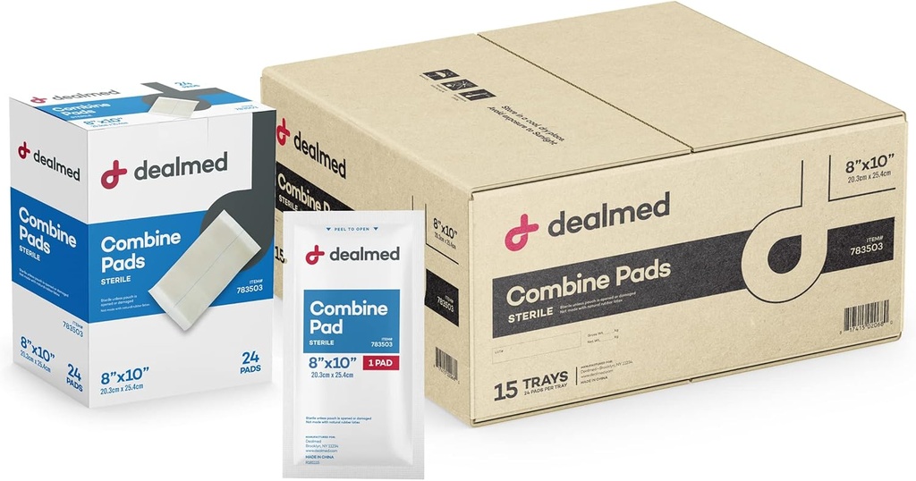 Dealmed Abdominal Combine Pads 8"x10" (360-Case) Steril Individuell Wrapped, ABD Pads, Absorbent, Nicht Adherent für Wund Care, Drainage, Erste Hilfe, 24/Box (Sache 15)