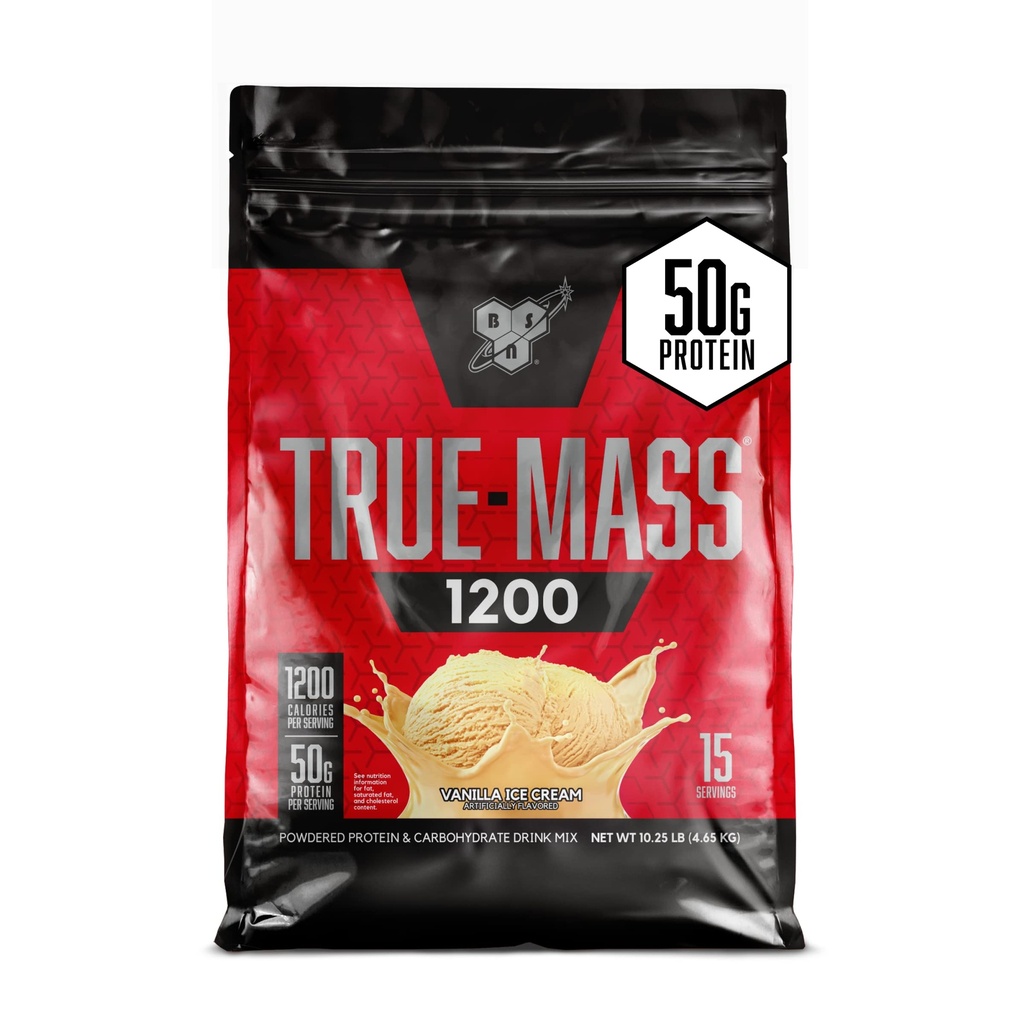BSN TRUE-MASS Weight Gainer, Muskelmasse Gainer Protein Powder, Vanilla Ice Cream, 10.25 Pfund