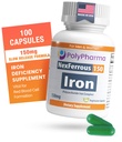 Polysaccharid-Eisen-Komplex 150mg für Anämie-Unterstützung - Prävention und Behandlung von Eisenmangel, unterstützt Red Blood Cells Formation, Gentle on The Stomach, High Potency, USA-Made, 100 Kapseln