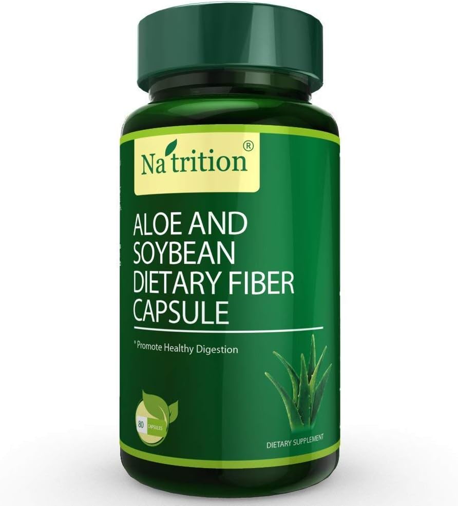 Natrition Aloe Vera Gel Extrakt Kapseln mit Sojabohnen Ballaststoffe – Best Intestinal Cleanse Supplement – Verbessern Sie Verdauungs- und Verstopfungsrelief - 80 Kapseln