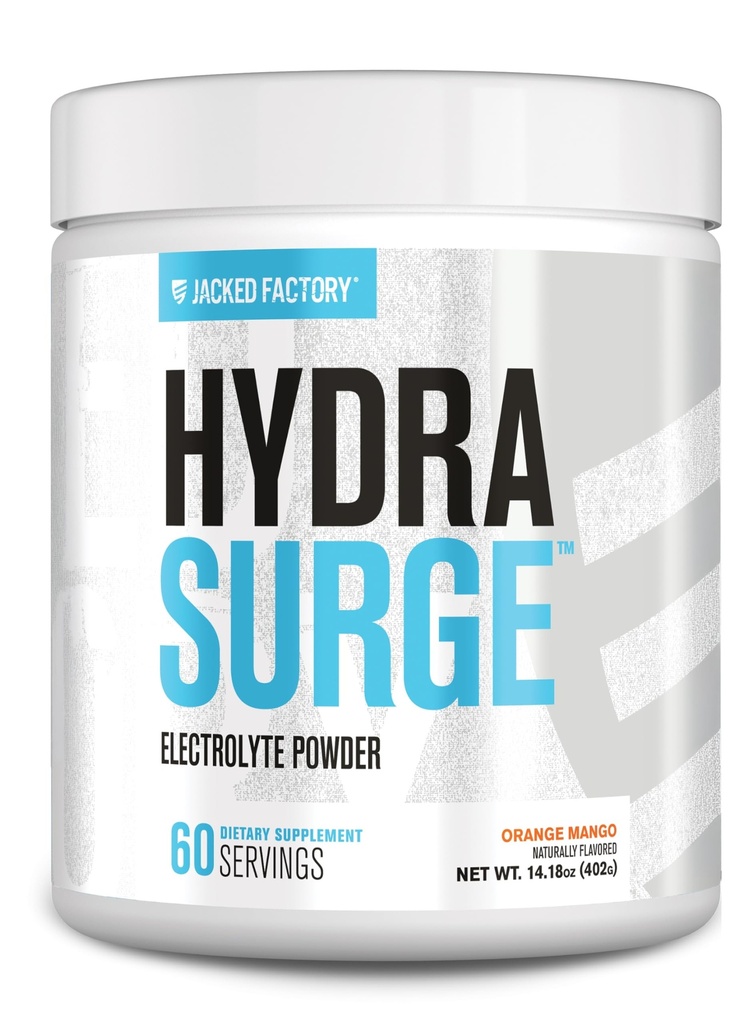 Jacked Factory HYDRASURGE Elektrolyt-Pulver - Hydration-Ergänzung mit Schlüsselmineralien, Himalaya Meersalz, Kokosnusswasser - Keto Friendly, Zuckerfrei, Natürlich gesüßt - 60 Servierungen, Orange Mango