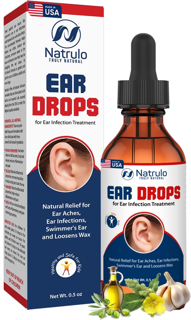 Natrulo Ohr Tropfen für Ohr Infektion – Bio Ohr Tropfen für Erwachsene, Kinder, Baby, Hund & Haustiere – für Ohren, juckende Ohren, Infektionen, Swimmer's Ear, & Loosen Wax – Kindersicher, Made in USA