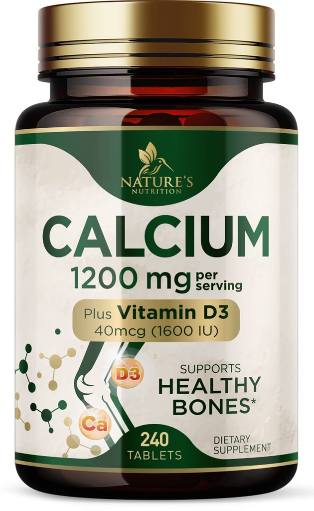 Kalzium 1200 mg mit Vitamin D3 - Knochengesundheitsergänzung, Vitamin D & Kalzium Ergänzungen für Frauen & Männer - Knochenstärke, Zähne & Immununterstützung, Natur Kalzium Pillen, Bottled in USA - 240 Tabletten