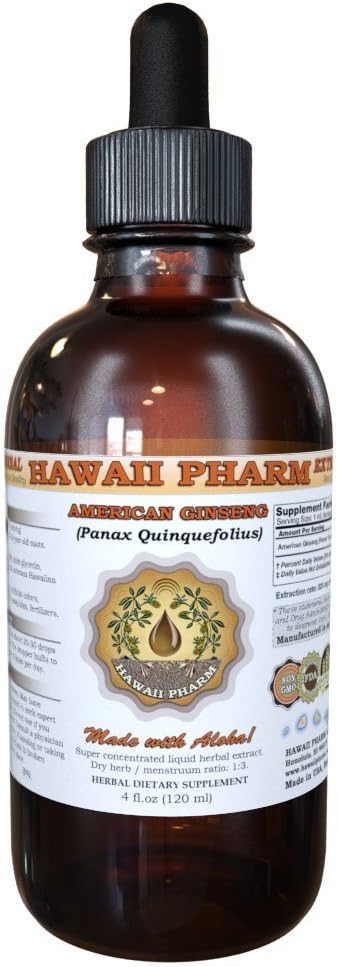 Hawaii Pharm American Ginseng Liquid Extract, Ginseng (Panax Quinquefolius) Getrocknete Wurzel-Tinktur Ergänzung 4 oz