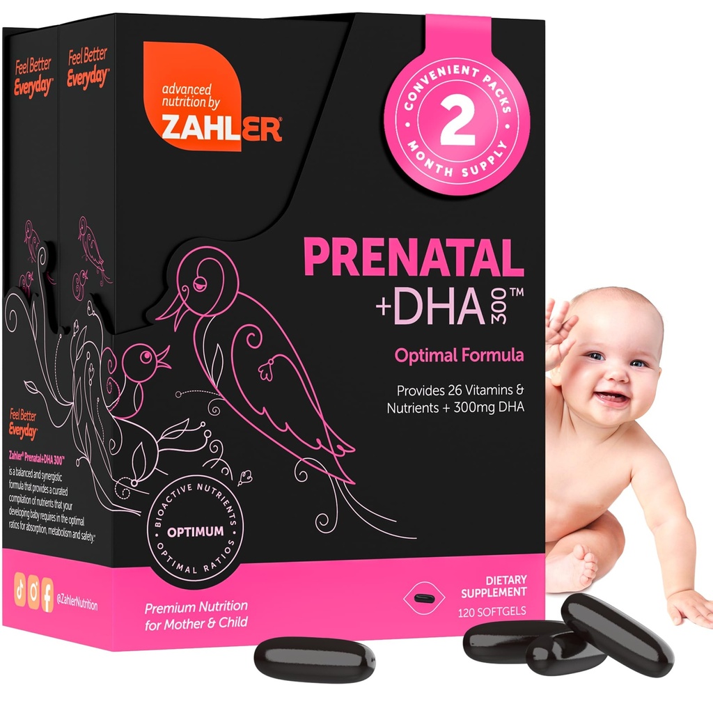 Zahler Pränatales Vitamin mit DHA & Folate - DHA Ergänzungen & Prenatal Multivitamin für Mutter und Kind - Kosher Prenatale DHA Pränatale Vitamine mit Eisen, Pre Natal Softgels (120 Graf (Pack von 1))