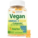 Omega végétalien 3 et gummies curcuma 2500mg, Algae Omega 3 DHA 800mg&EPA 400mg, avec MSM, vitamine D3, extrait de racine curcuma pour le cerveau, l'oeil, joint, suppléments d'huile de poisson alternative, sans sucre