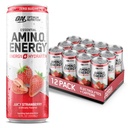 Optimum Nutrition Amino Energy Sparkling Hydration Drink, Elektrolyte, Koffein, Aminosäuren, BCAAs, Sugar Free, Juicy Strawberry, 12 Fl Oz, 12 Pack (Packaging May Vary)