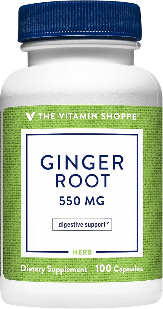Der Vitamin Shoppe Ginger Root 550MG, Ganze Kräuterergänzung, die Verdauung und Beruhigung unterstützt (100 Kapseln)