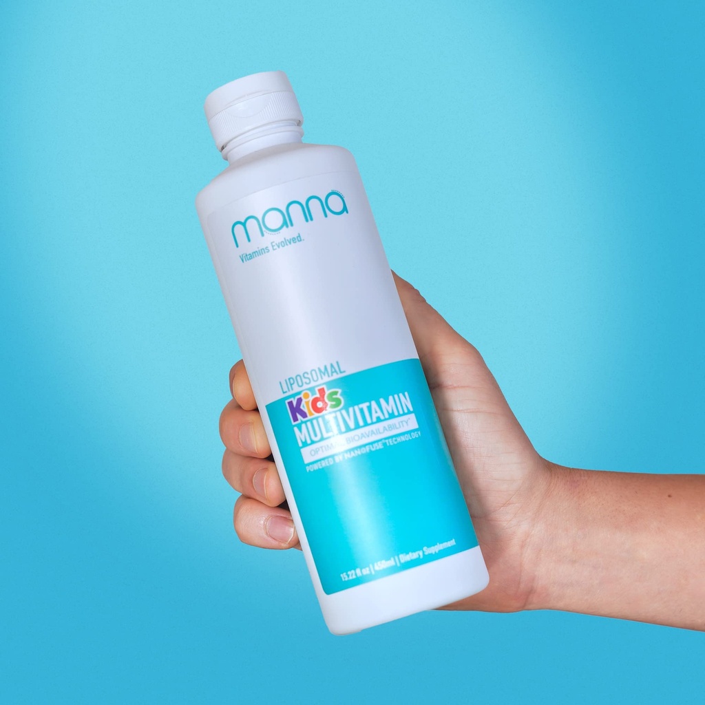 Manna Vitamine Evolved Liposomal Kids Multivitamin - Vitamin D3 & Vitamin A Supplement - Vitamin B12 & Vitamin C Supplement - Kinderflüssigkeit Multivitamin - Immununterstützungsergänzung für Kinder