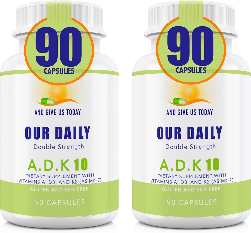 Unsere tägliche Vites ADK 10 Doppelstärke (10.000 iu) Vitamine A1, D3 & K2 (als MK7) - Physician Formulierter Knochen- und Immunsystem-Support - Glutenfrei, Non GMO - 180 Vegetarische Kapseln