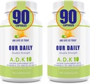 Unsere tägliche Vites ADK 10 Doppelstärke (10.000 iu) Vitamine A1, D3 & K2 (als MK7) - Physician Formulierter Knochen- und Immunsystem-Support - Glutenfrei, Non GMO - 180 Vegetarische Kapseln
