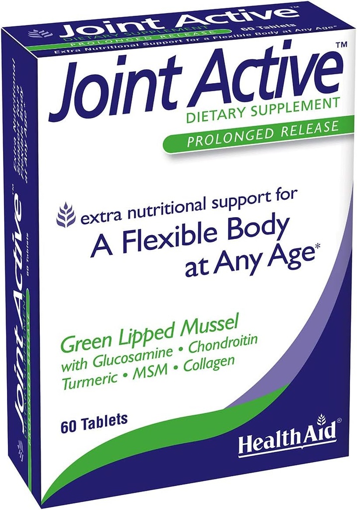 Healthaid Jointactive, 60 Ct, Verlängerte Freisetzung, Ein flexibler Körper in jedem Alter, grüne Lipped Mussel, mit Glucosamin, Chondroitin Tumeric, MSM, Collagen.