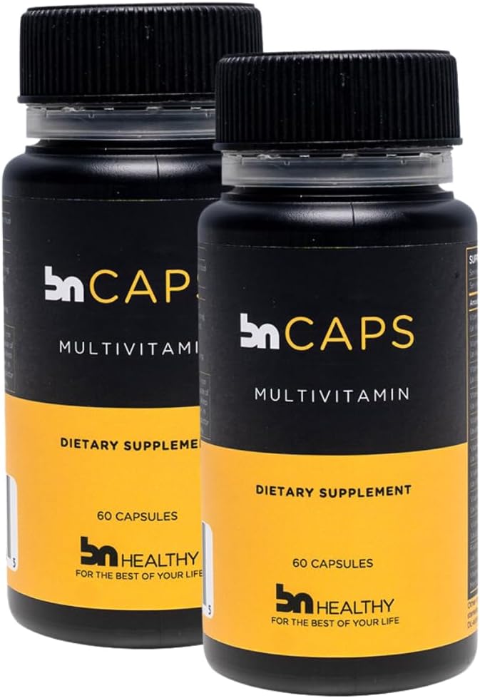BN Caps - Multivitamin Capsule with 22 Essential Nutrients: Vitamins A, B-6, B-12, C, D3, E, K, Biotin, Iron & Zinc, Supports Men & Women Overall Health, 120 Capsules, 120 Days Supply (2 Pack)