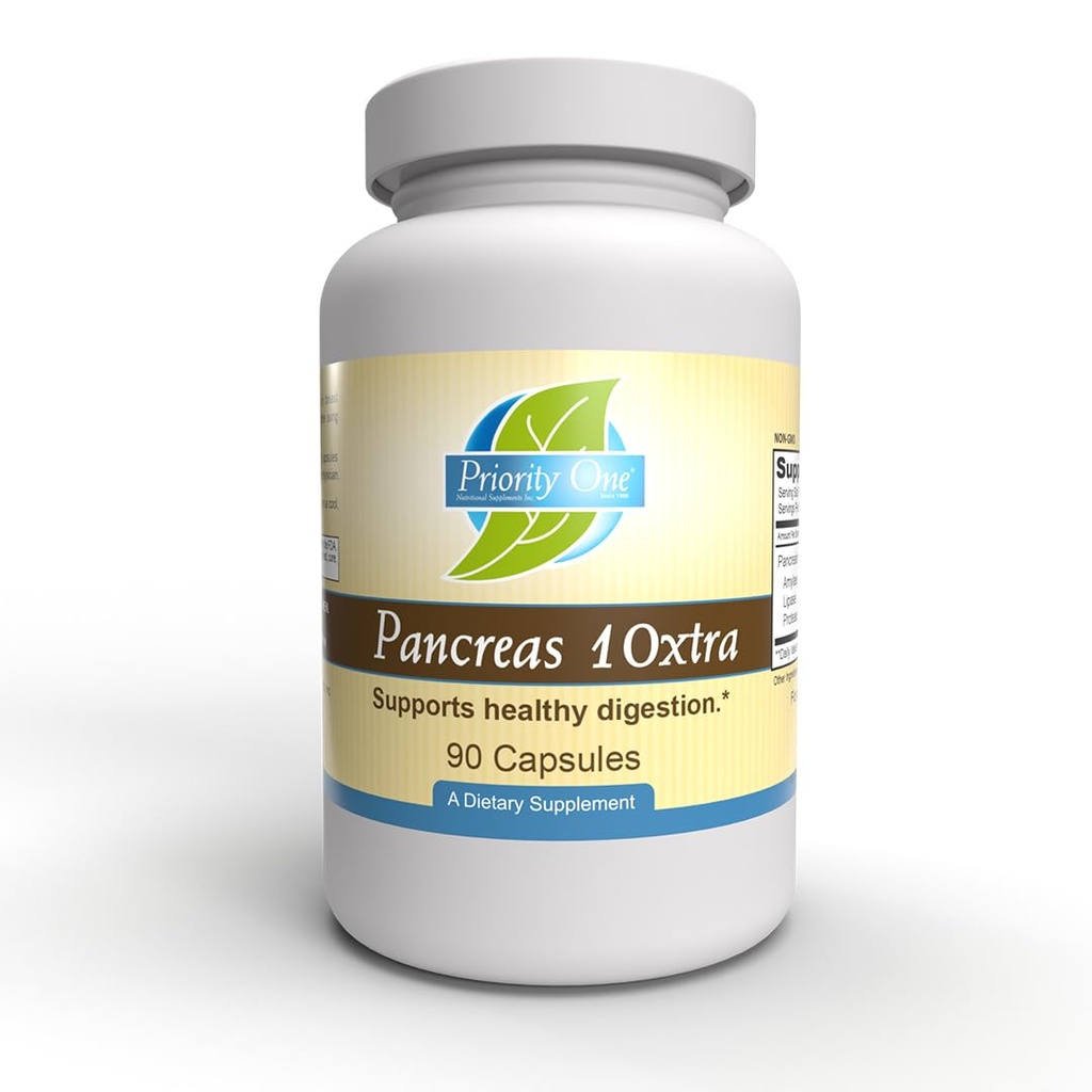 Priority One Vitamins Pancreas 10xtra 90 Kapseln - Pankreasenzyme Amylase, Lipase und Protease Natürlich unterstützen gesunde Verdauung.*