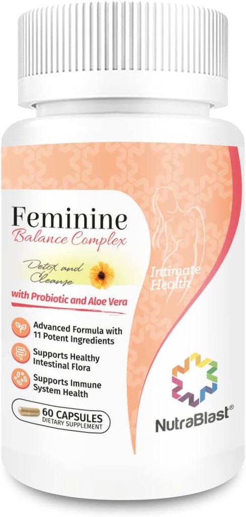 NutraBlast Feminine Balance Complex (60 Kapseln) | Vaginal Detox & Cleanse Probiotics | Unterstützt gesunde Darmflora & Immunfunktion | Erweiterte Formel mit 11 Alle natürlichen Inhaltsstoffe