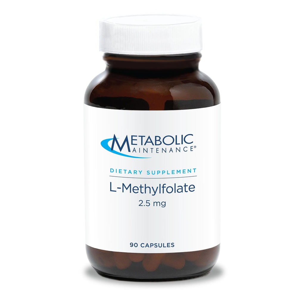 Maintenance métabolique L-méthylfolate 2,5 mg - L-méthylfolate, supplément de méthylfolate pour les femmes et les hommes, vitamine méthylée B9 (5-MTHF) pour la santé cérébrale, la concentration et le calme - 30 capsules (paquet de 1)